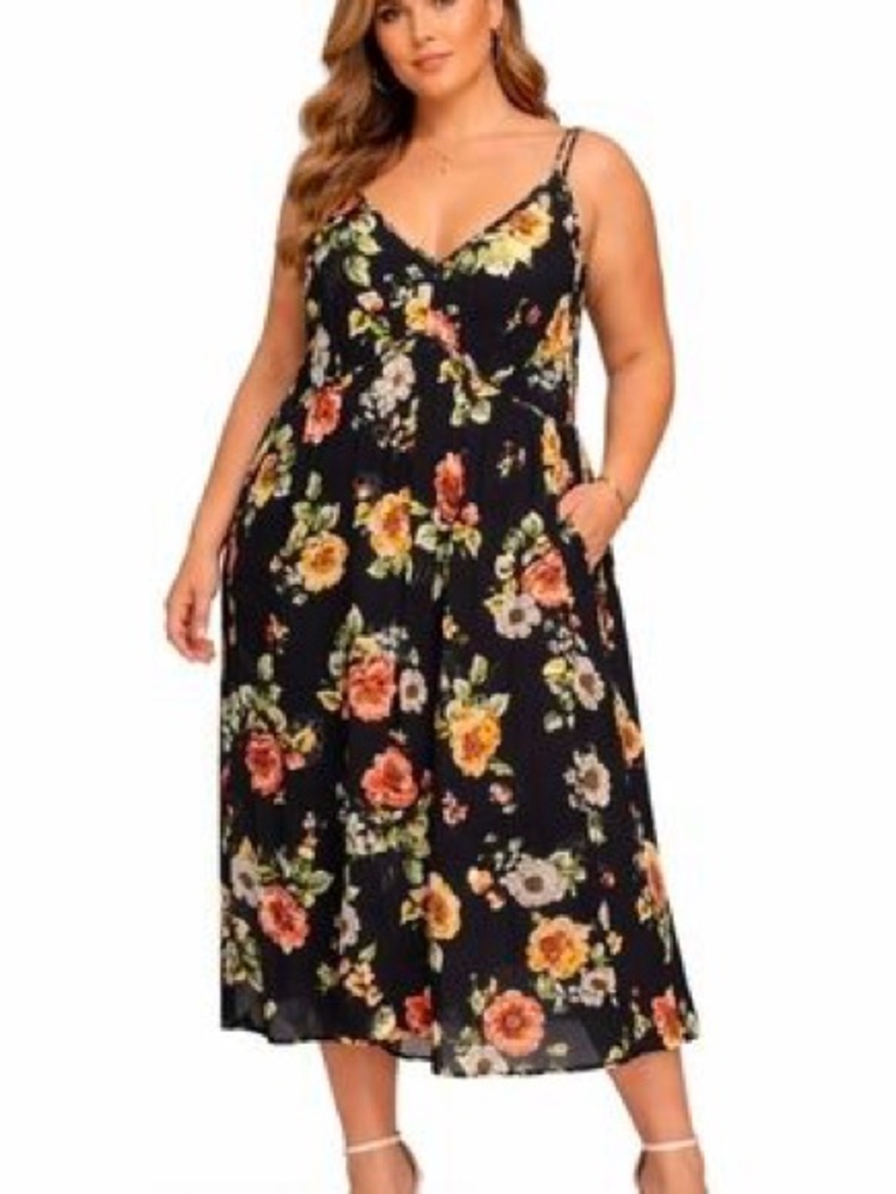 Floral V-Neck Plus-Size Midi Sundress - Black Floral Torrid Size 2 (18W)